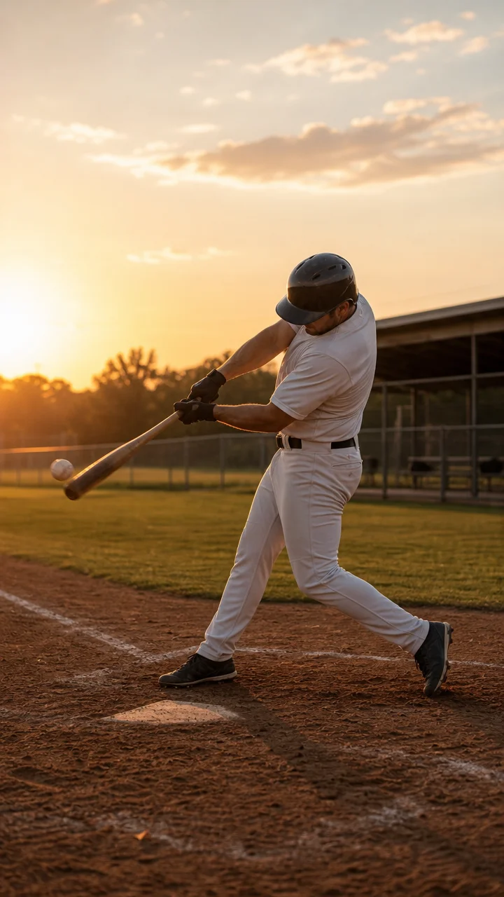 Original adult player taking a batting-practice swing