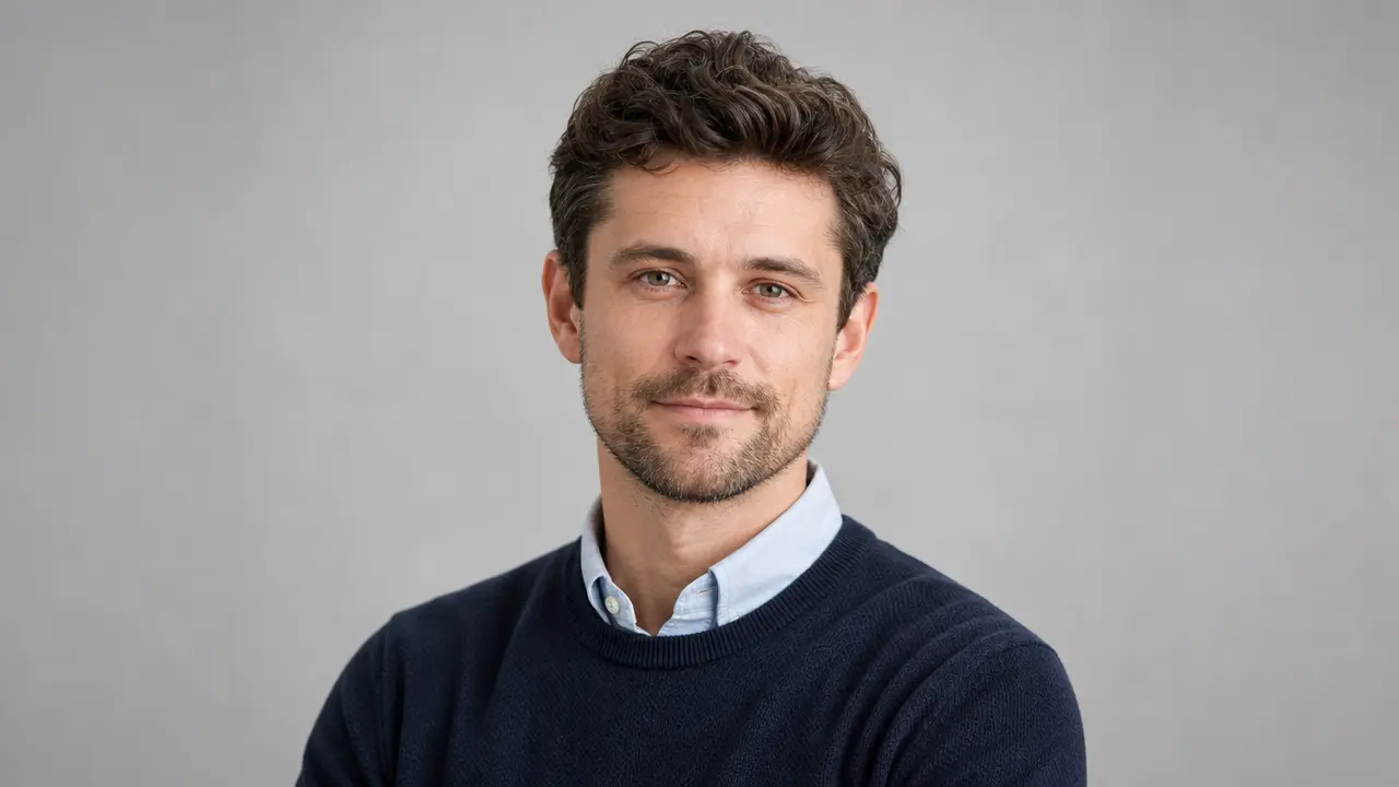 Professional chest-up portrait in a neutral studio setting