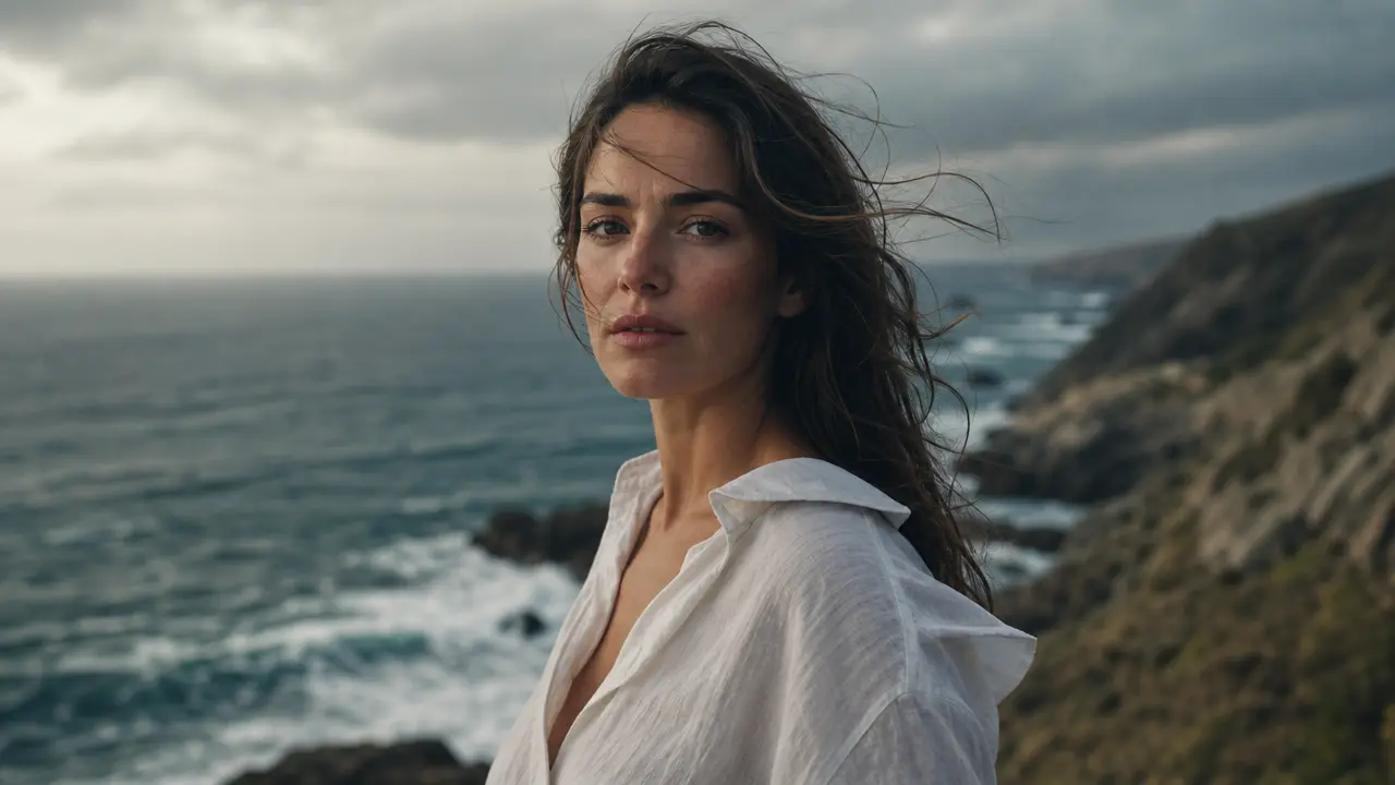 Vertical coastal portrait preview for an AI image animation concept