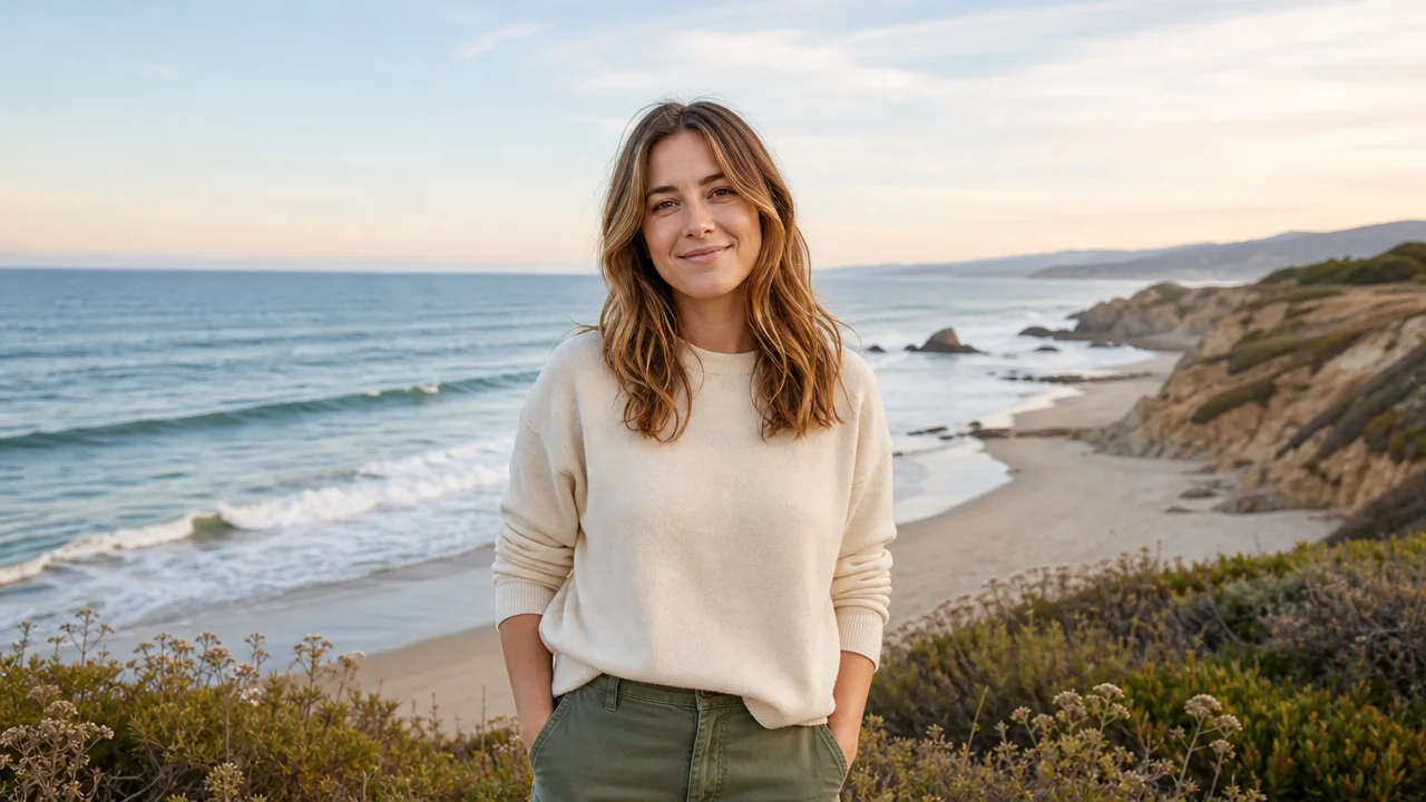 Wide coastal composition extended around an authorized portrait