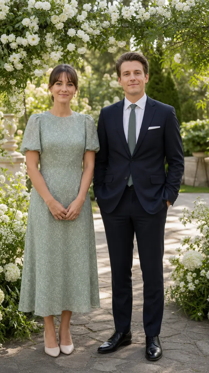 Respectful garden wedding portrait concept featuring two consenting adults