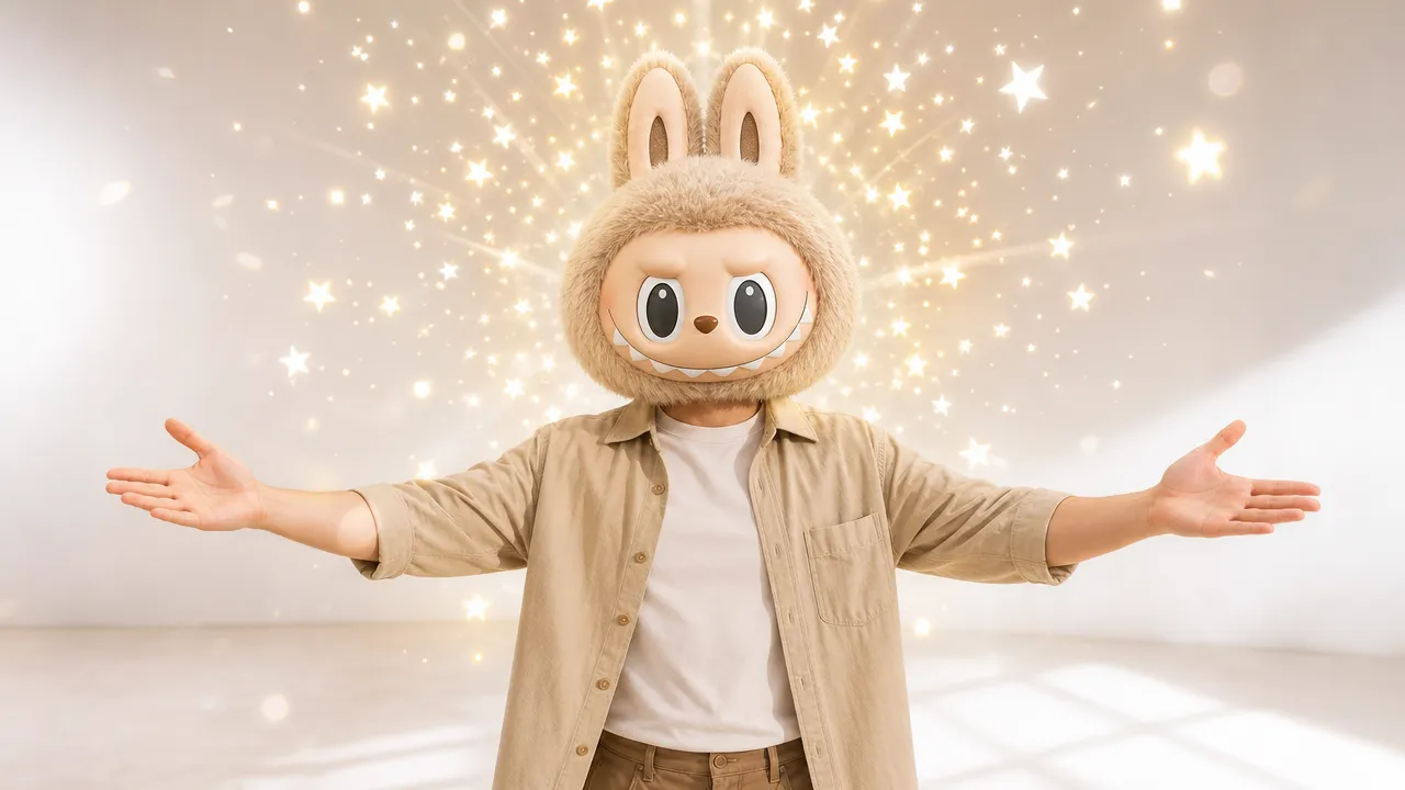 Character-to-Labubu head transformation concept