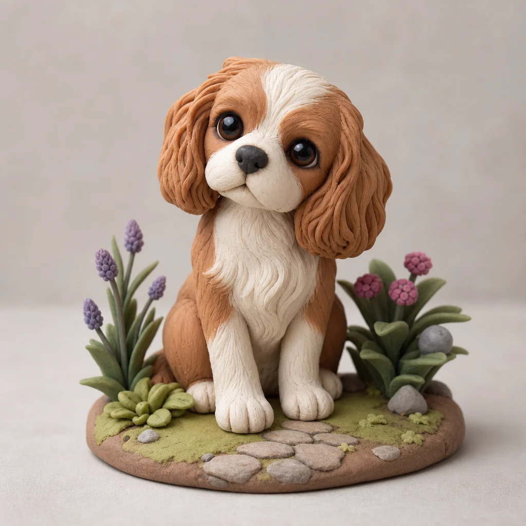 Handmade polymer-clay style small dog figurine concept