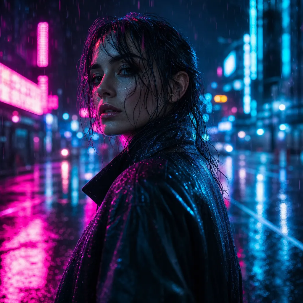 Neon rain portrait concept