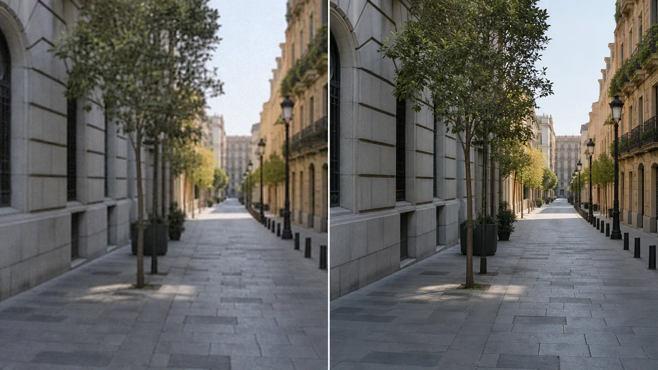 City-walk frame for video-resolution review